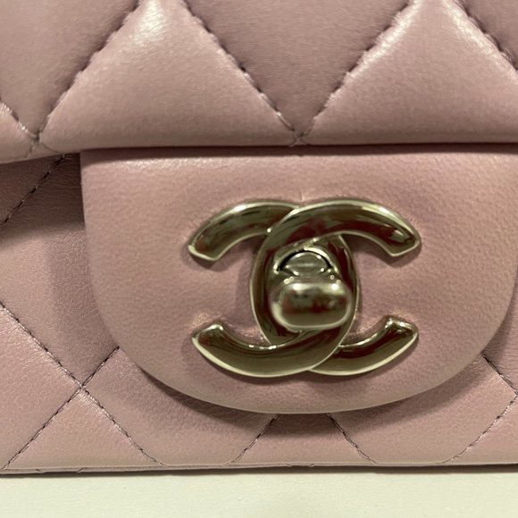 Chanel Mini Square Lilac Purple Lambskin Flap Bag With Silver SHW - Picture 14 of 16